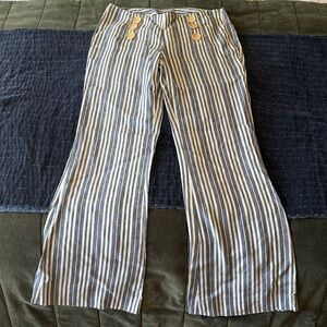 TORY BURCH Linen Striped Wide Leg Pant